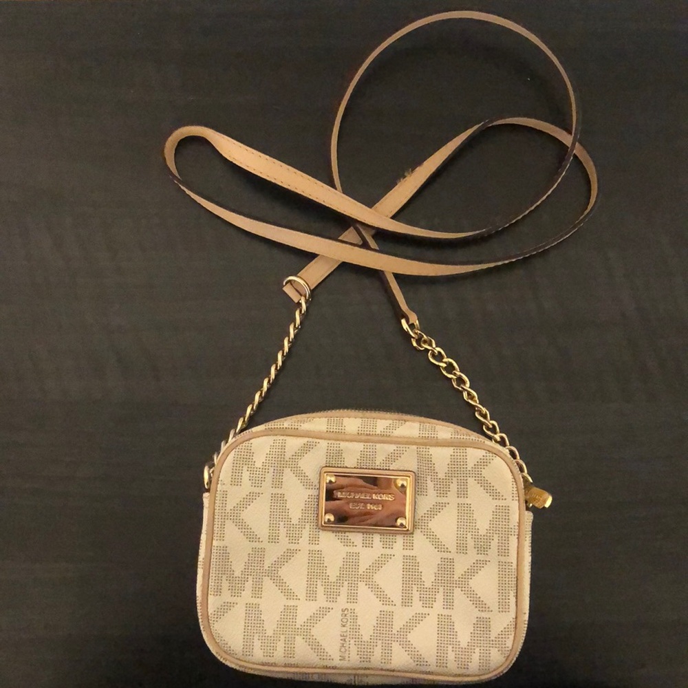 Michael Kors white and nude logo shoulder bag